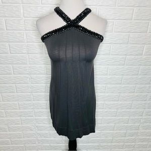 EXPRESS Gray High Jeweled Neck Sleeveless Dress XS